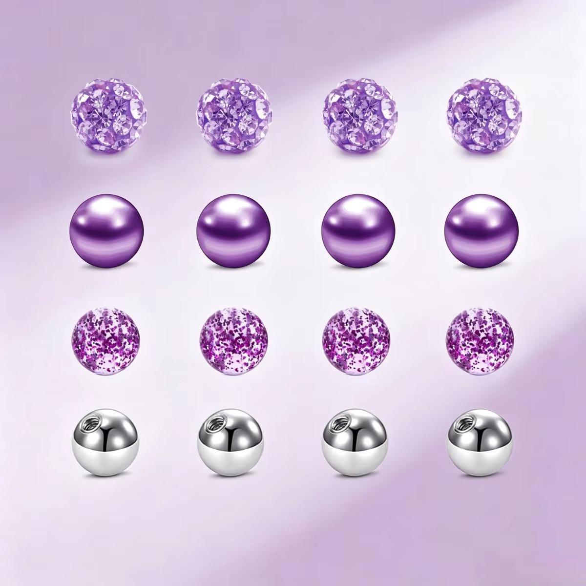 Body Jewelry Replacement Ball - 16個入りミックスカラー交換用ボール、サージカルスチール＆クリアアクリルバー、工業用ピアス、舌、眉毛、へそ、リップリング用