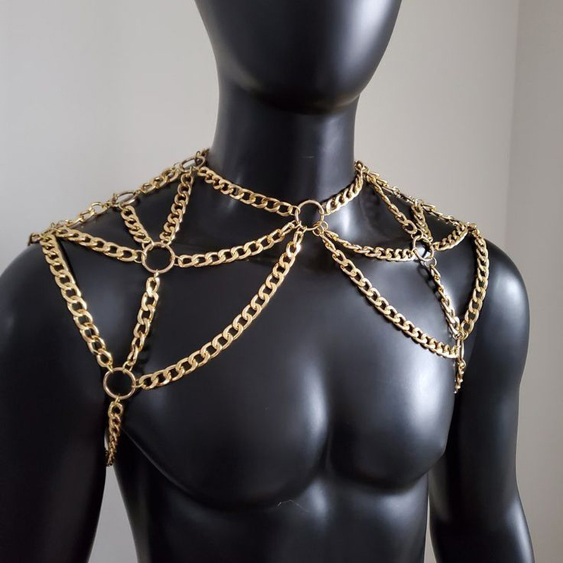 Body Jewelry Necklace - パンク男性ショルダーボディチェーンバックメタルネックレスボディジュエリーアクセサリー夏のビーチパーティーバーコスプレセクシーなデートゴールドシルバー