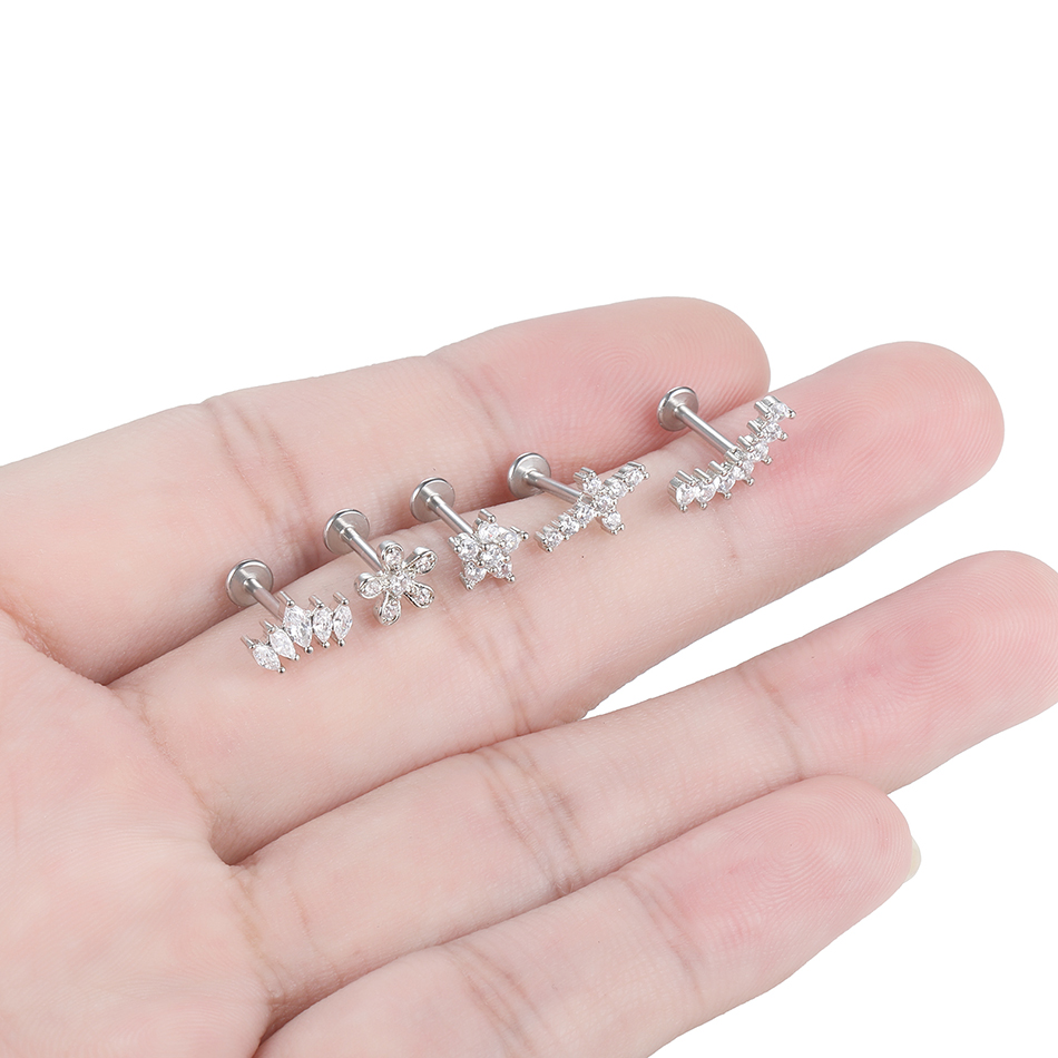 1Pc 花珠ピアススタッドイヤリング雌ねじ 316L サージ - Body Jewelry Surgical Steel のレビューと価格