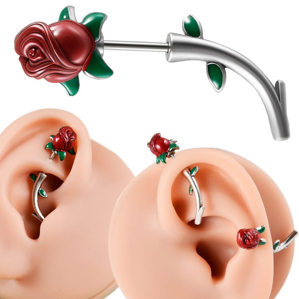 外科用鋼の赤いバラの花,ピアス,へそリング,ストレートバーベ - Body Jewelry Surgical Steel のレビューと価格