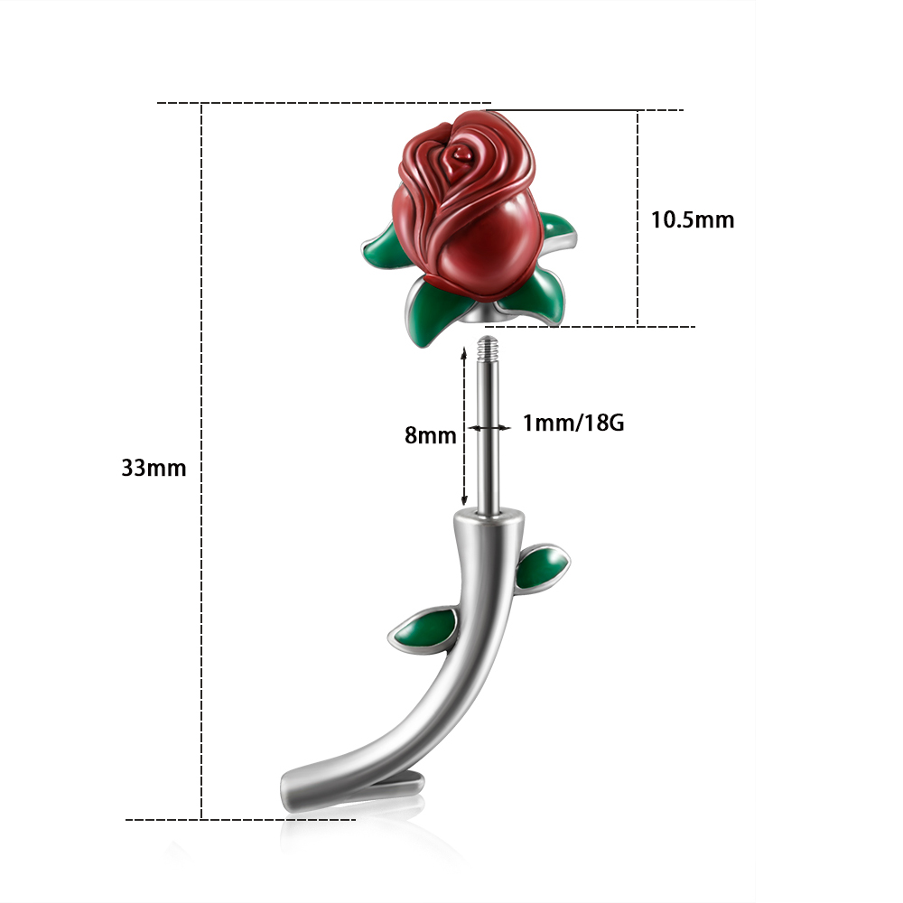 外科用鋼の赤いバラの花,ピアス,へそリング,ストレートバーベ - Body Jewelry Surgical Steel のレビューと価格