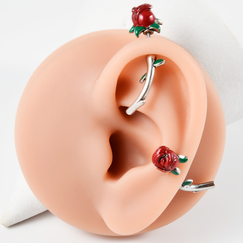外科用鋼の赤いバラの花,ピアス,へそリング,ストレートバーベ - Body Jewelry Surgical Steel のレビューと価格